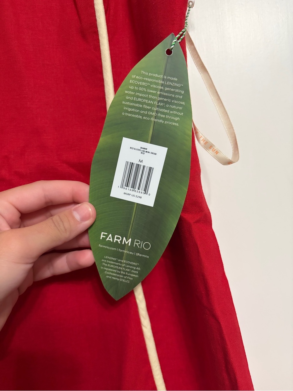 NWT FARM Rio Red Mini Dress with Cream Trim - Picture 4 of 4
